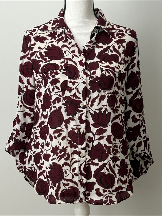 LOFT Tops - LOFT Women’s Burgundy Floral Button-Up Blouse, Size XS
